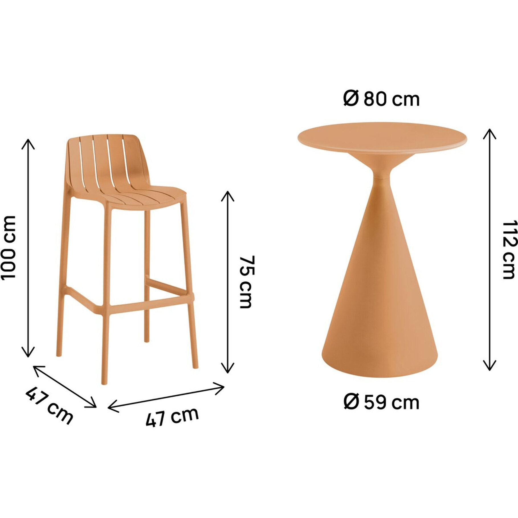 Table et chaises hautes de bistrot empilables "Vaena" - 2 places - Orange