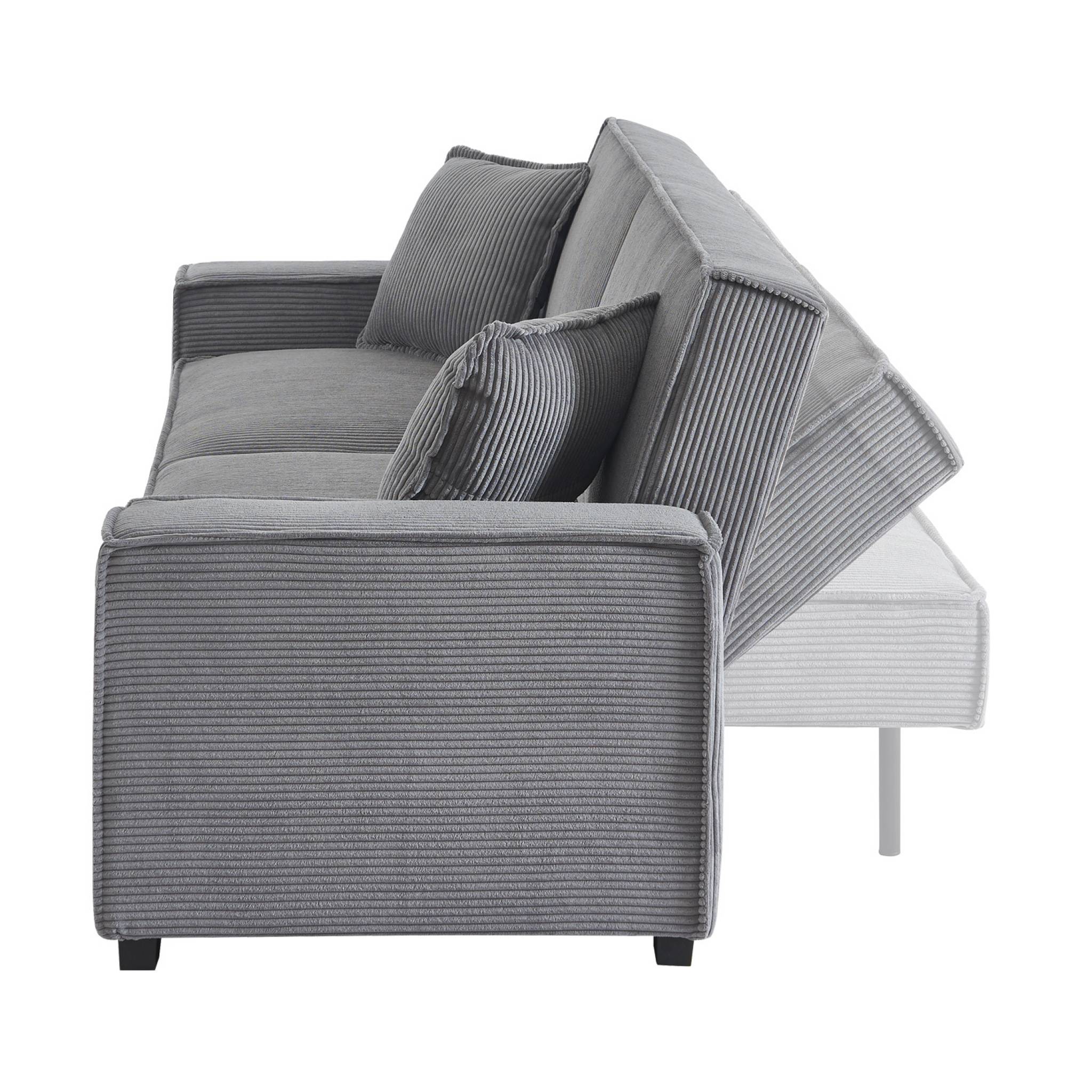 Canapé convertible 3 places gris clair velours côtelé L 231 x P 96.5 x H 80cm