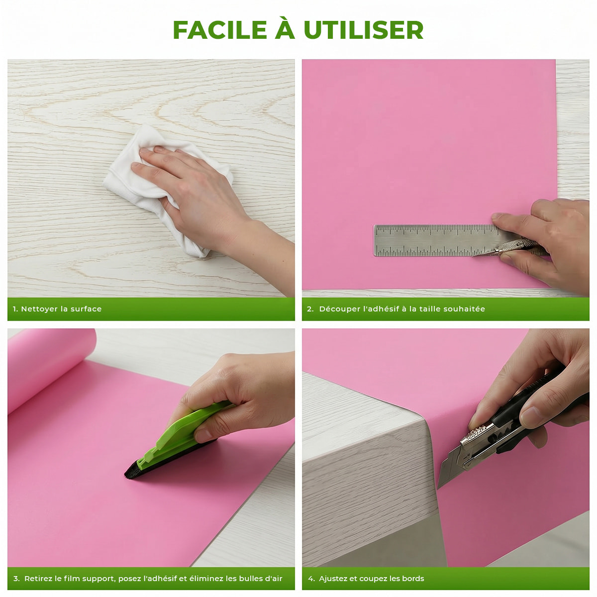 Rouleau adhésif décoratif Vinyle au Mètre - Rose - Sticker Lavable Imperméable Mur Cuisine Meubles