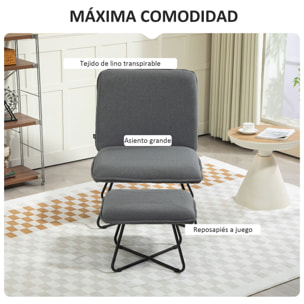 Sillón Relax Sillón de Salón con Reposapiés Butaca para Dormitorio sin Brazos con Patas de Acero en Forma de Cruz para Sala de Estar Gris Oscuro