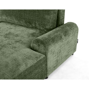 Nelly - canapé d'angle droit 4 places convertible avec coffre en velours texturé - Vert sauge