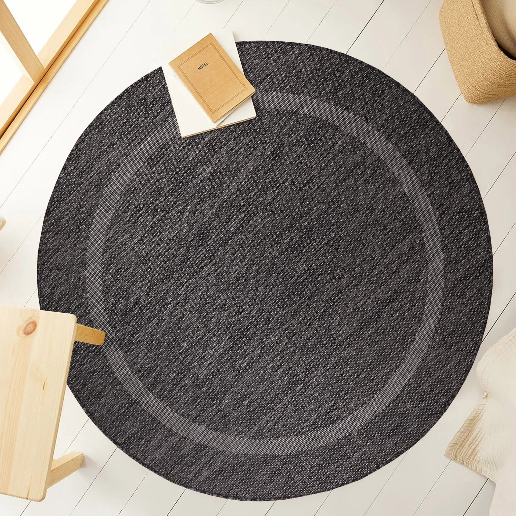FARO - Tapis rond intérieur extérieur à motif Noir