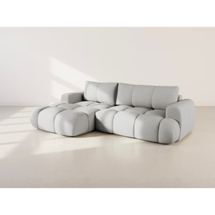 Yulin - Canapé d'angle gauche 4 places convertible avec coffre en tissu bouclette - Gris clair