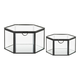 Set 2 scatole Torpe in vetro e metallo nero trasparente Vikasa Home