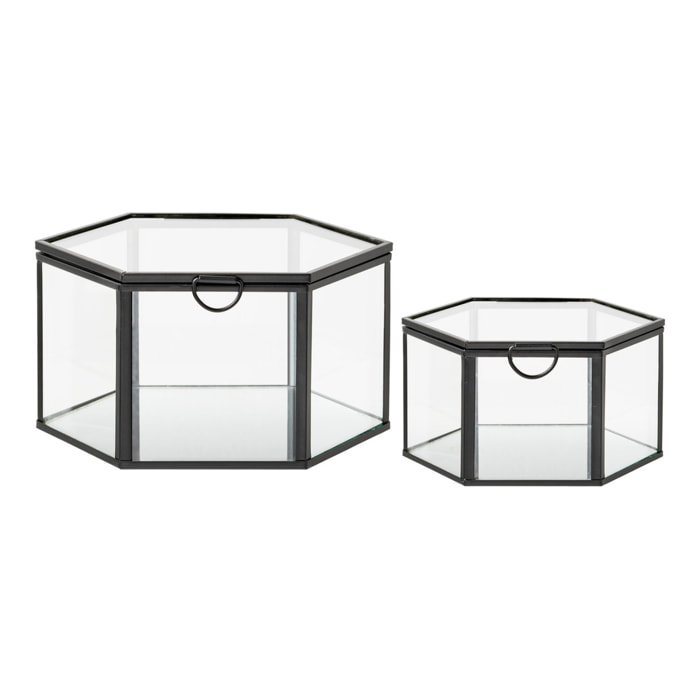Set 2 scatole Torpe in vetro e metallo nero trasparente Vikasa Home