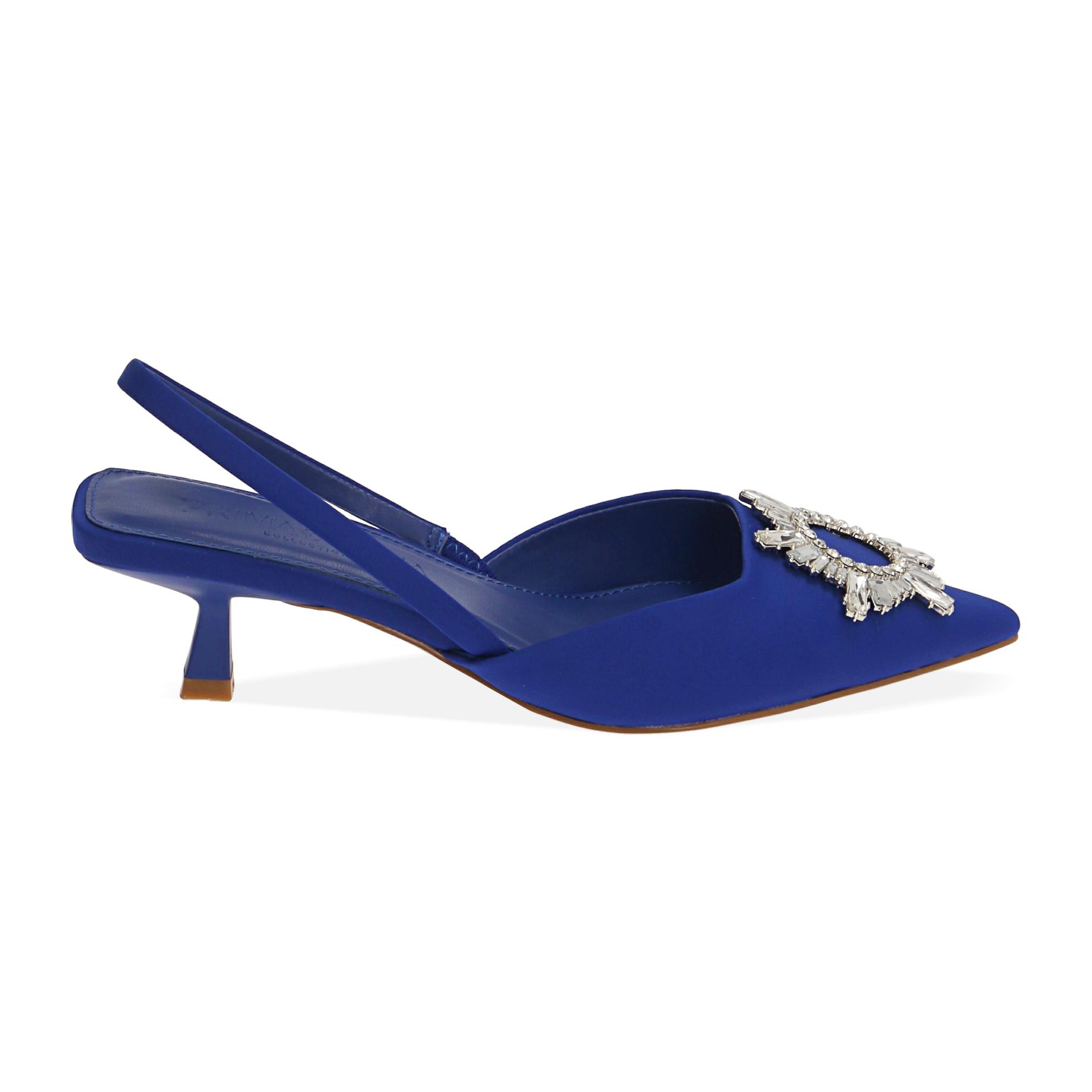 Slingback blu in lycra, tacco 4,5 cm