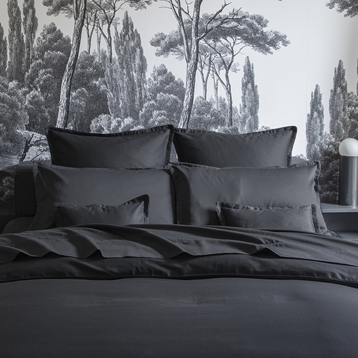 Housse de couette unie en satin de coton bio, TEOPHILE, Noir