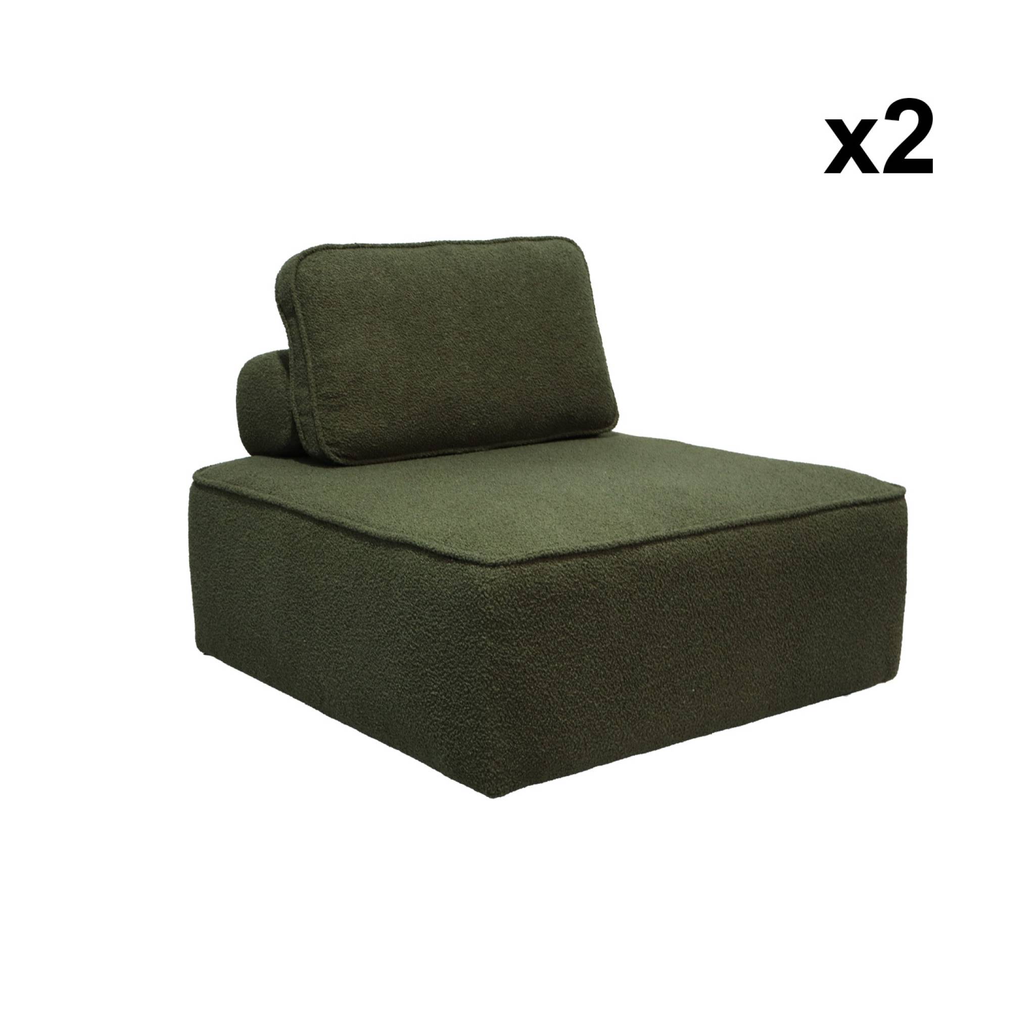 Lot de 2 chauffeuses pour canapé modulable tissu bouclette kaki 1 place Bao. L 90 x P 90 x H 74cm