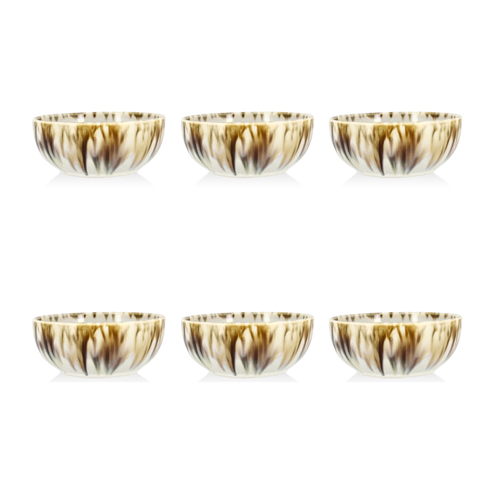 Lot de 6 coupelles abstraites en porcelaine beige 12cm MAKA
