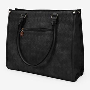 Bolso shopper negro con cremallera y bordado