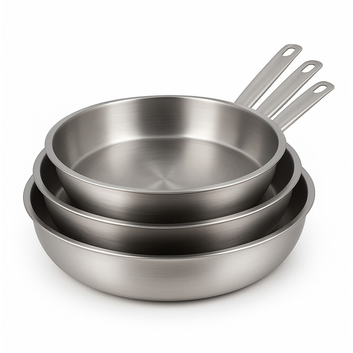 Lot de 3 poêles en acier inoxydable - tous feux PROFESSIONNEL