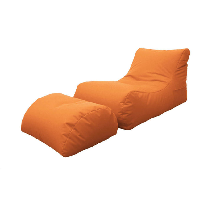 Chaise Longue moderna da soggiorno, Made in Italy, Poltrona con poggiapiedi in Nylon, Pouf imbottito per camera da letto, cm 120x80h60, colore Arancio