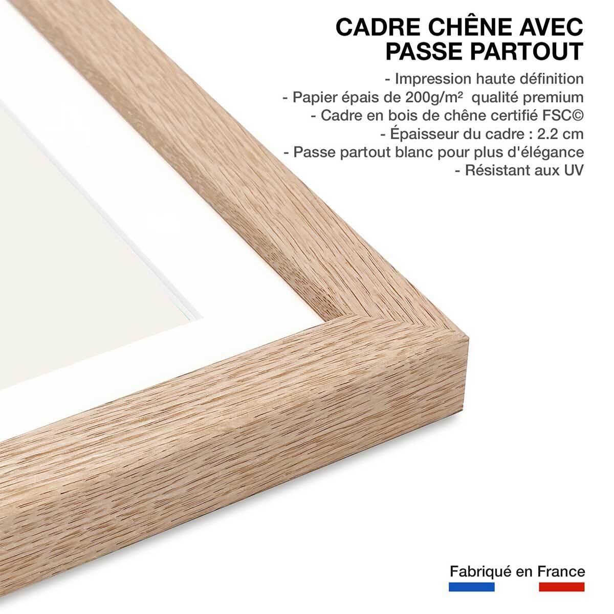 Poster soleil levant Affiche + cadre en bois - Chêne