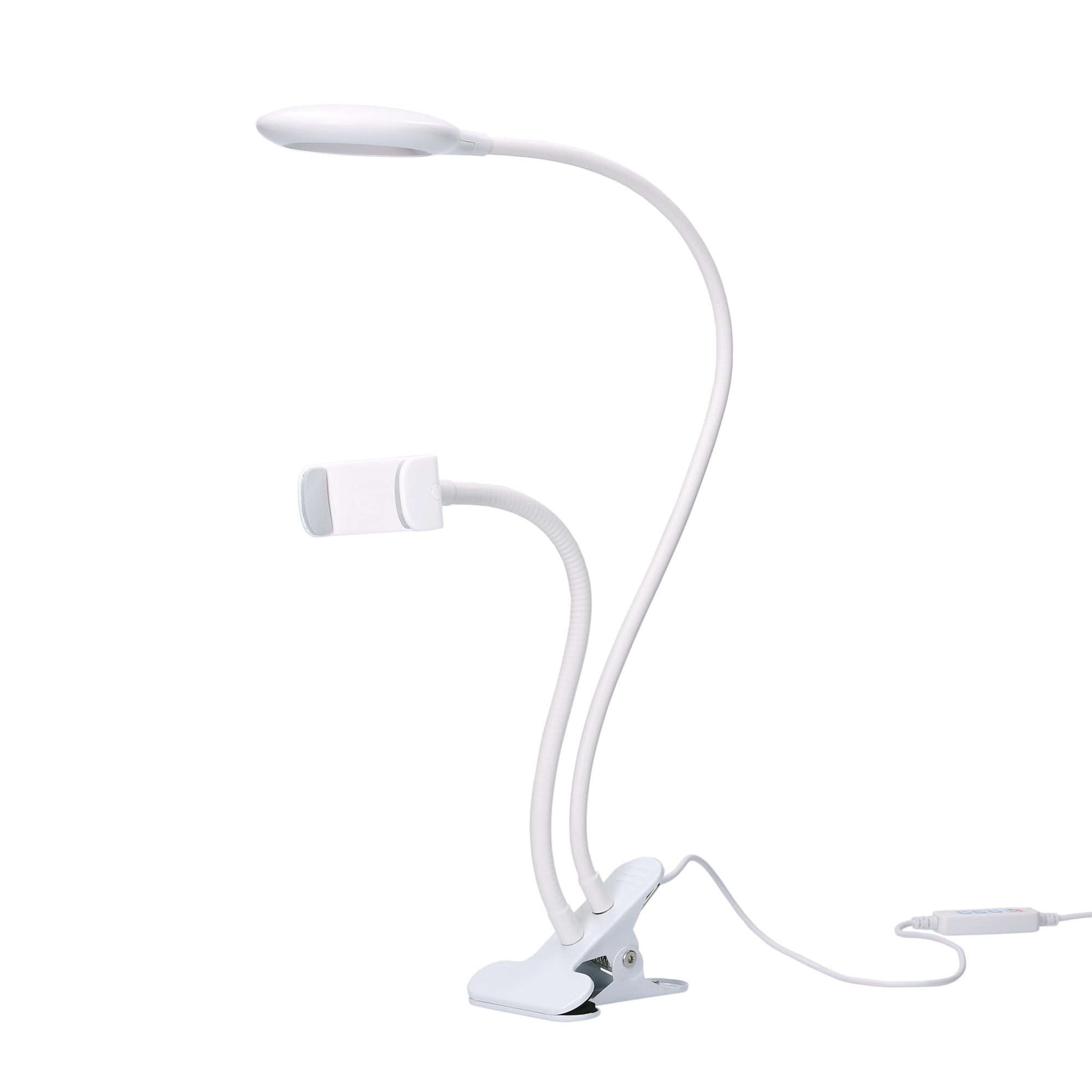 Forlight Servi Flexo portátil LED 4 W con Pinza para móvil. Regulador de tono e intensidad Brazo flexible. Blanco