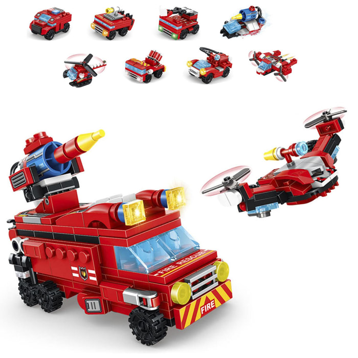 Camión de bomberos multifuncional y Mech 2 formas,8 en 2 ( cada modelo individual con 2 formas) 359 piezas