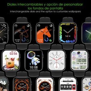 DAM Smartwatch DT8 MAX con modos deportivos, asistente voz, Widgets, pantalla 2”. Monitor de tensión, O2, cardiaco; termómetro. 4,5x1x3,8 Cm. Color: Negro