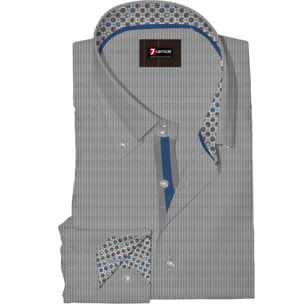Camicia Uomo 2 Bottoni Button Down Slim Armaturato Fantasia Grigio/Bianco