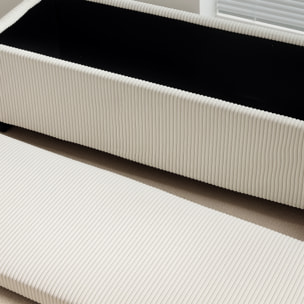 Puff Almacenaje, Banco Almacenaje Plegable, Capacidad de 84 L, 112x42x40 cm, Tapizado en Pana, Pie de Cama, para Sala de Estar, Dormitorio, Entrada, Beige