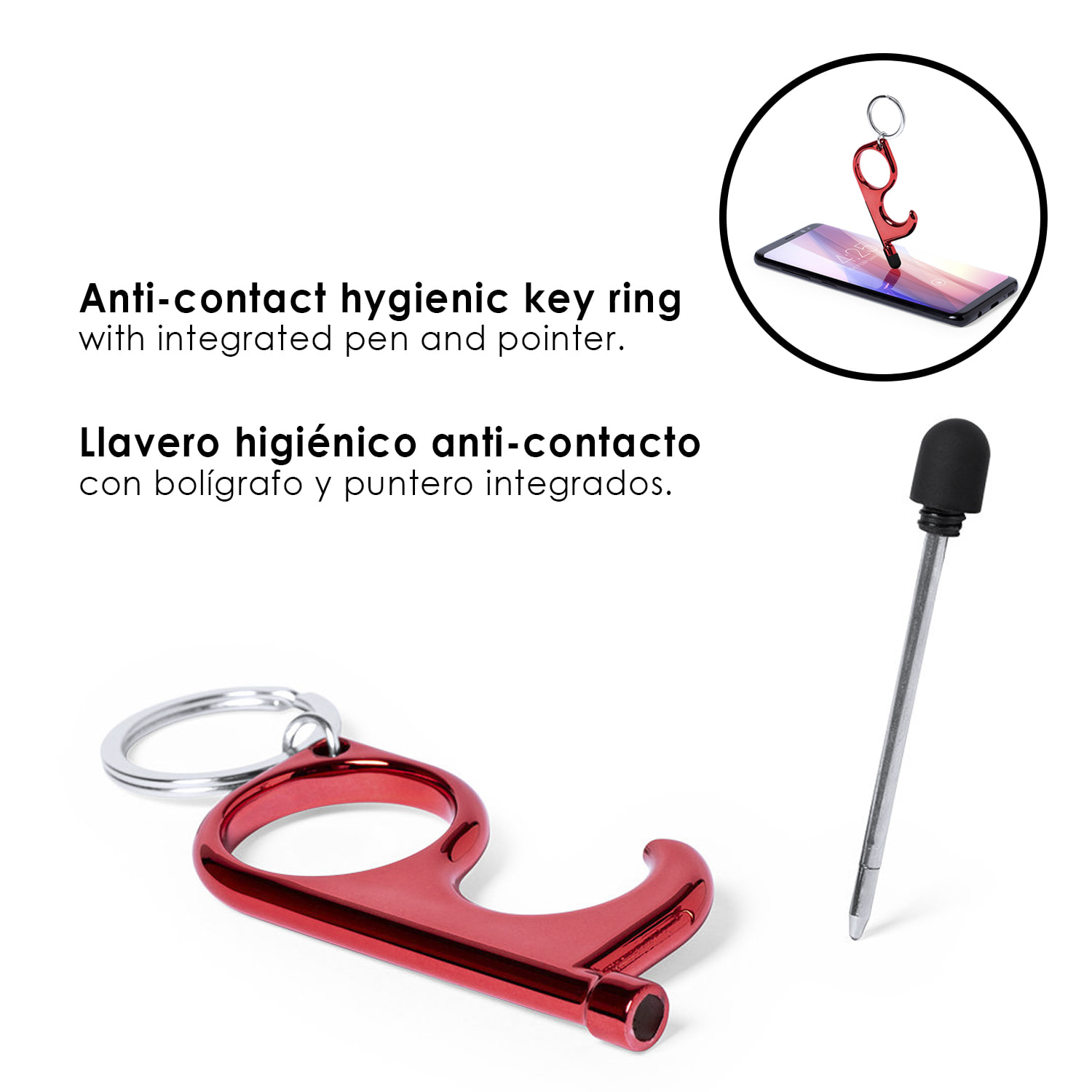 Portachiavi igienico Cimak anti-contatto con penna e puntatore integrati