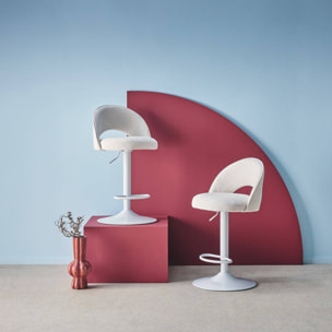 Lot de deux tabourets de bar ajustables métal et tissu blanc cassé. pied blanc - L 49 x P 49 x H 88.5-110cm - Abby
