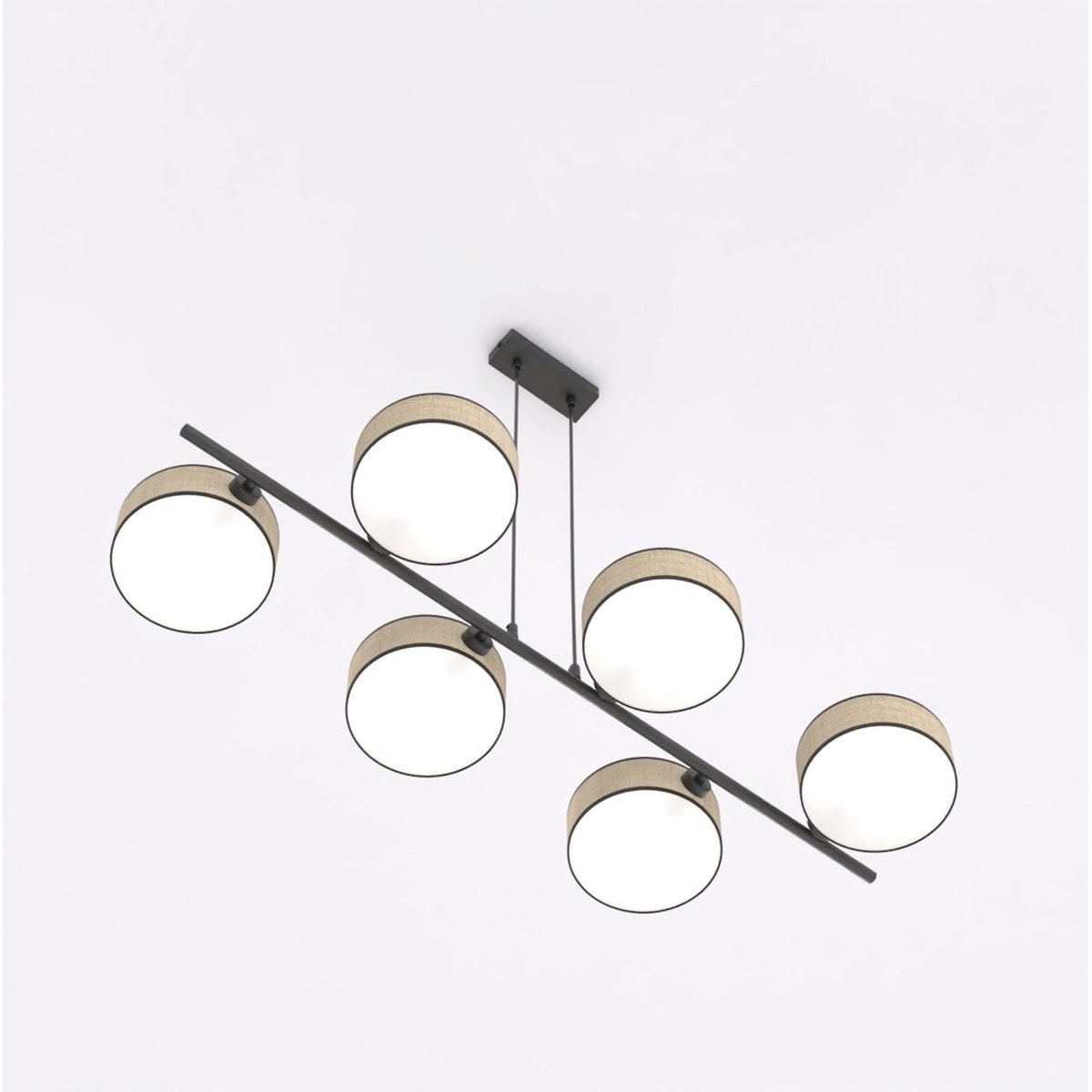 Lampada a sospensione Drumz in acciaio nero e rattan