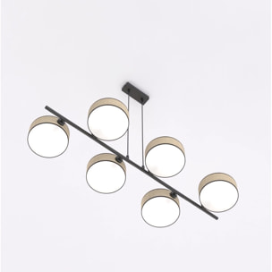 Lampada a sospensione Drumz in acciaio nero e rattan