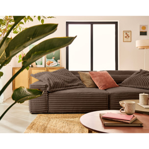 Richie - canapé droit 3 places avec double méridienne - assise profonde - en fausse fourrure côtelée - Marron