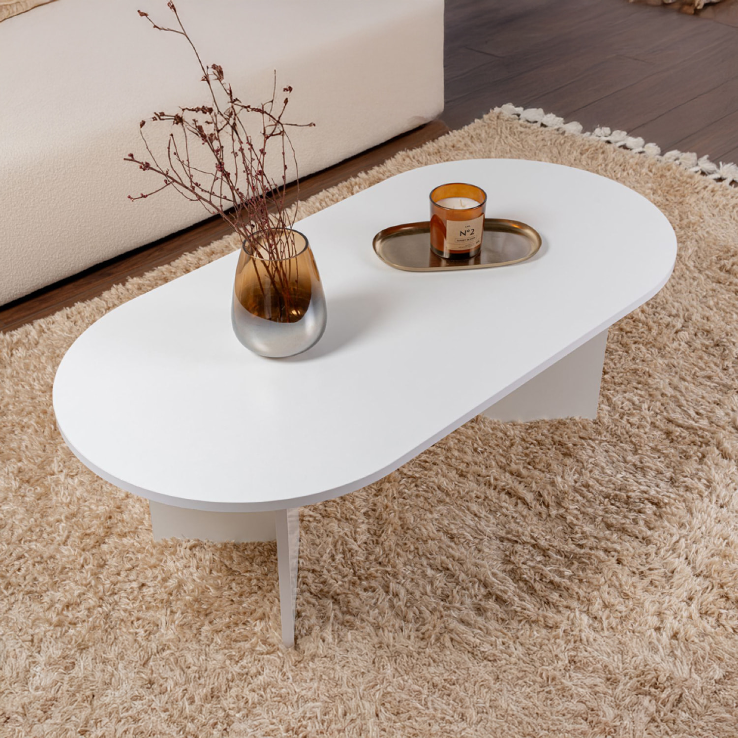 Table basse ovale effet travertin 119x60cm VENUS