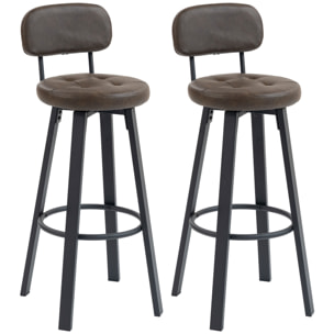 Juego de 2 Taburetes de Bar, Taburetes Altos de Cocina Giratorios, Tapizados de PU, con Respaldo, Marco de Metal, Reposapiés, Asiento de 76,5 cm de Altura, Marrón Oscuro