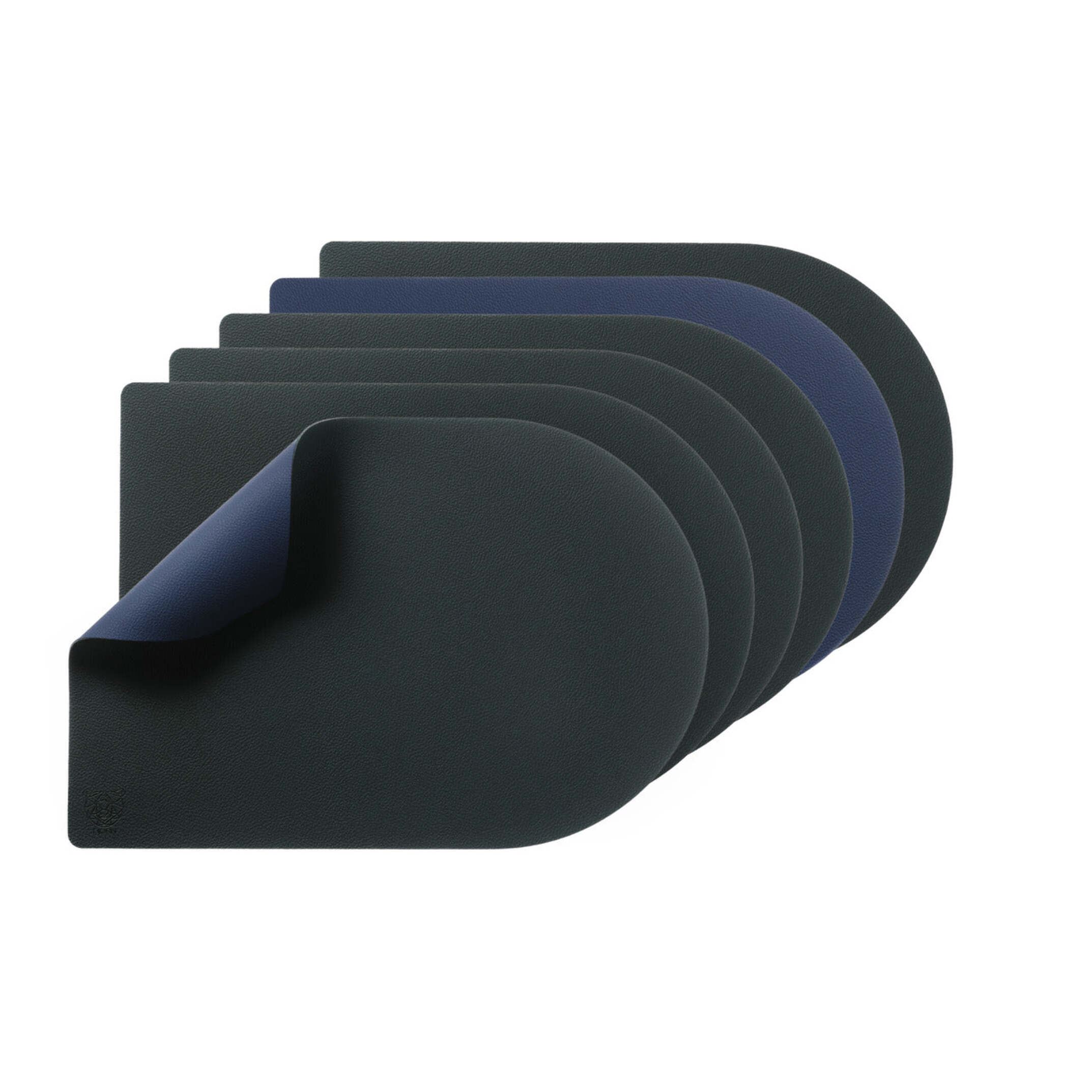 Set de table rectangovale réversible - 6 pièces - Cuir recyclé bleu nuit et gris anthracite