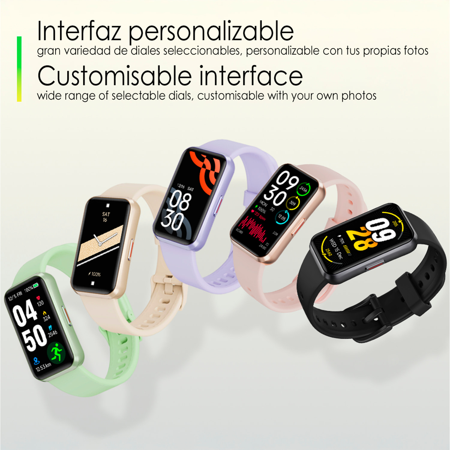 Braccialetto intelligente T54B con monitor della pressione e O2. Vari modelli sportivi, notifiche delle app.