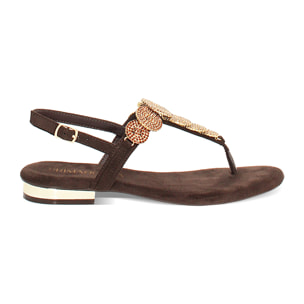 Sandalias planas marrón oscuro con pedrería