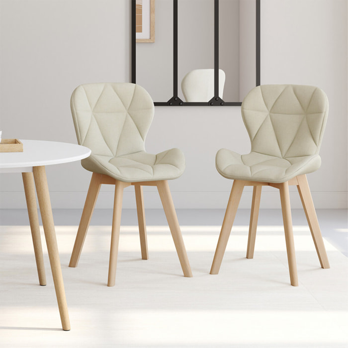 Chaises Gatsby en tissu beige et pieds bois - lot de 6
