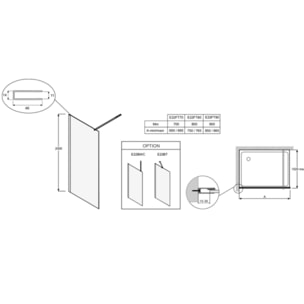 Paroi de douche fixe ou paroi latérale 200 x 80 Contra noir mat