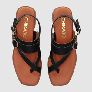 Sandalias de Serraje - Negro - Tacón: 4 cm