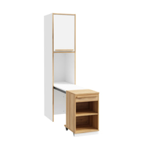 Colonne bureau rabattable 49 cm 1 porte décors blanc et chêne - BROOM