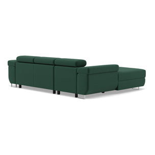 Pablo - canapé d'angle gauche - 6 places - convertible avec coffre et têtières réglables - en velours - Vert