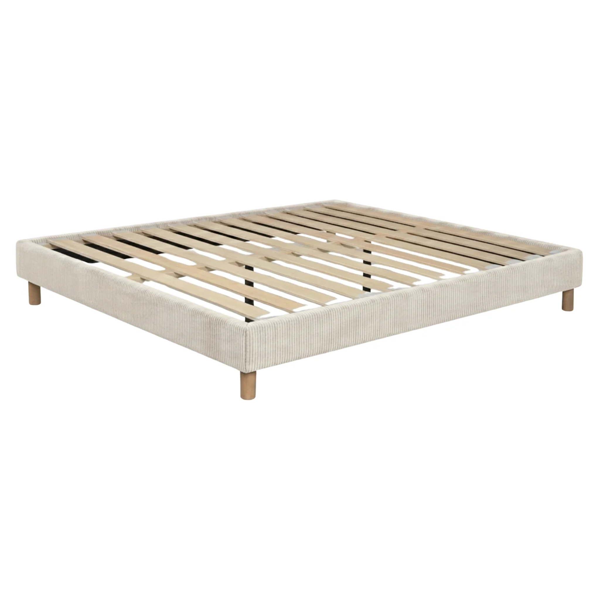 Ensemble matelas Univers & sommier Cancun | Mémoire de forme et ressorts ensachés | Cadre à lattes | Velours côtelé | Beige