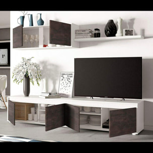 Parete Attrezzata Mobile Mobile Soggiorno TV con Mensola e Modulo Sospeso Salotto Legno Base Televisione Sala da Pranzo 200x41x43 cm Bianco E Ossido