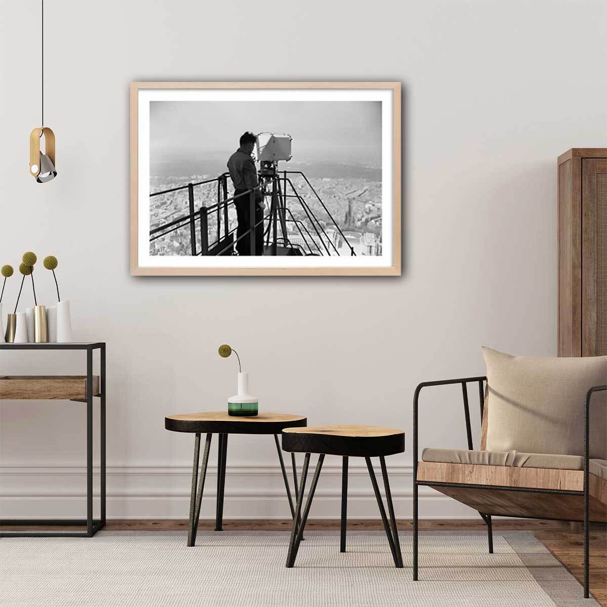 Affiche photo ancienne - Télévision - La Tour Eiffel Affiche + cadre en bois - Chêne