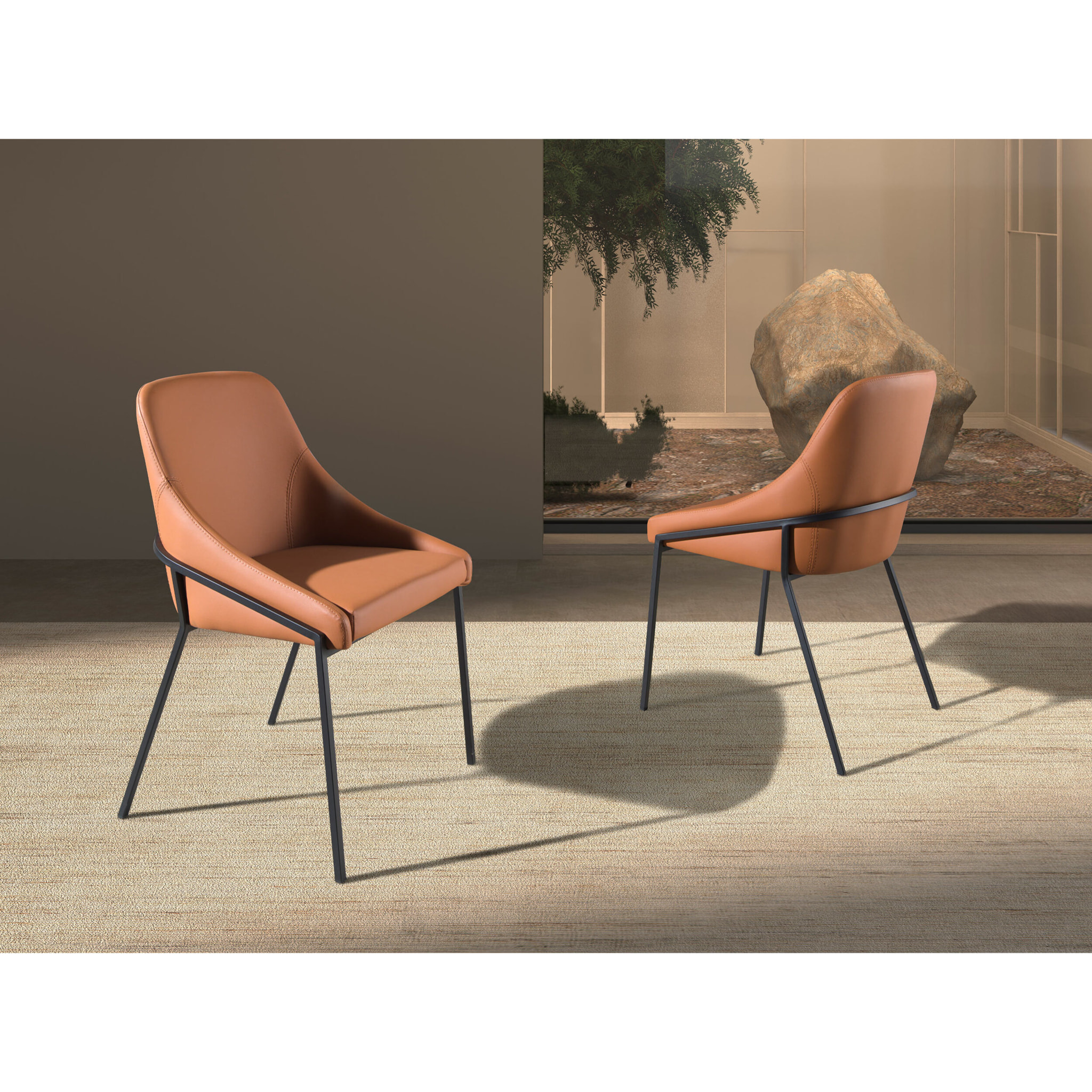 Silla Angel Cerdá con asiento y respaldo tapizados en polipiel en naranja patas de acero inoxidable negro 53x59x83cm
