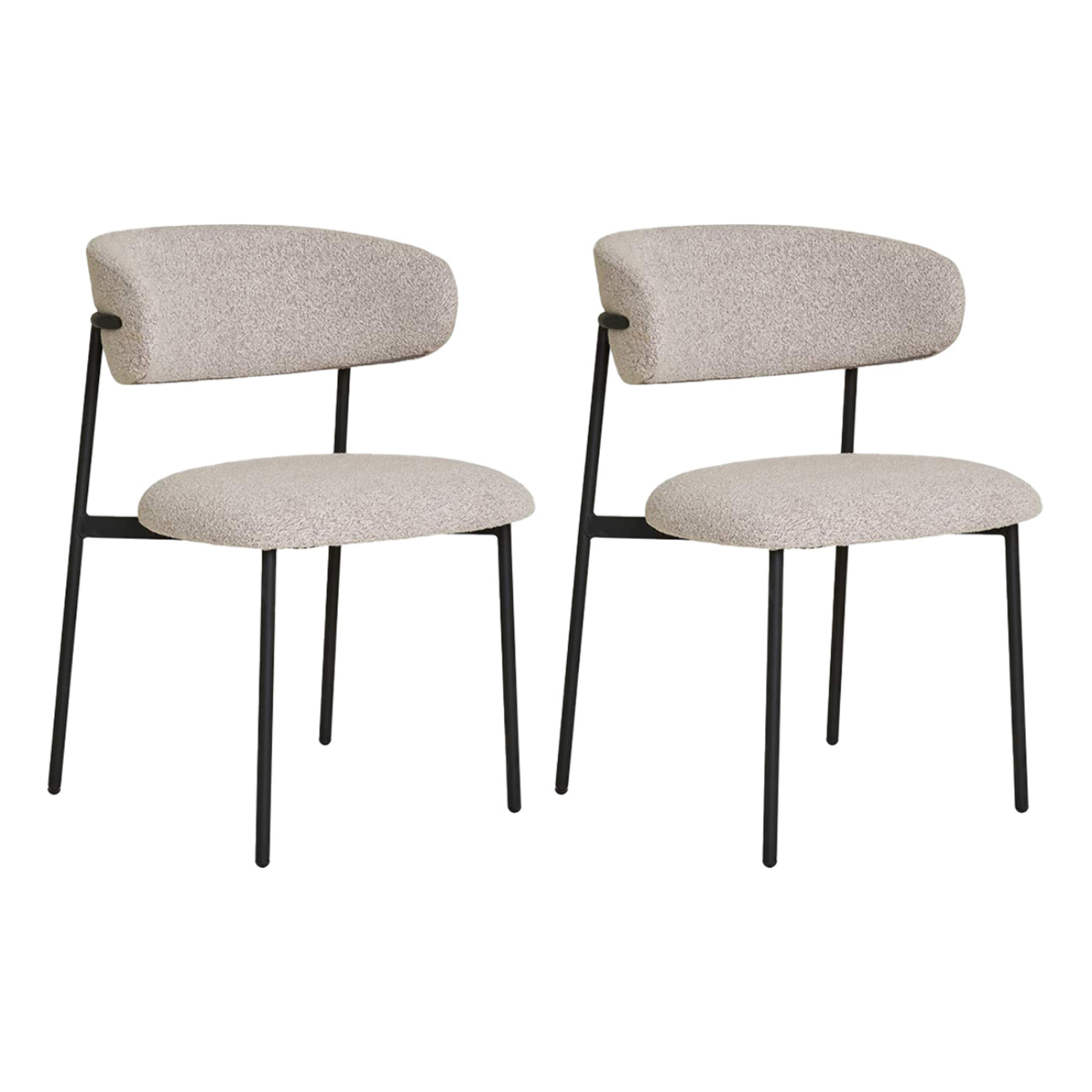 Erica - lot de 2 chaises en tissu bouclette - pieds en acier - Beige