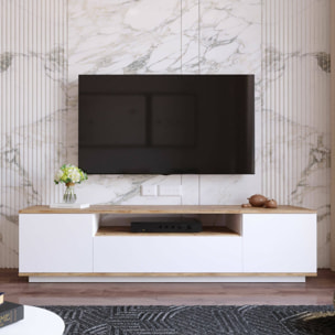 Mobile porta TV Asellina, Credenza da soggiorno, Armadio basso per TV, Base parete attrezzata, 180x45h45 cm, Quercia e Bianco