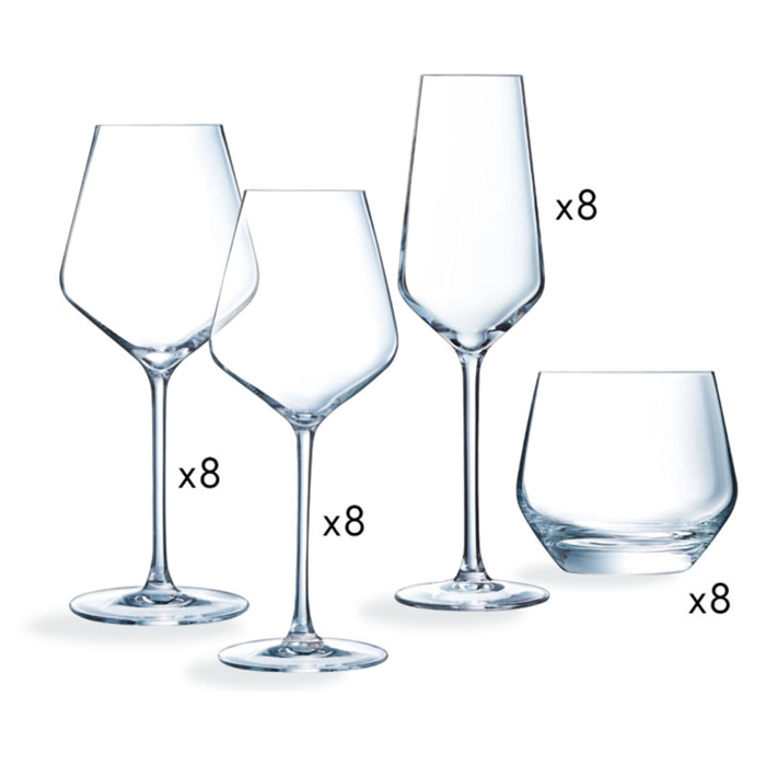 Ensemble 32 verres  Ultime - Cristal d'Arques