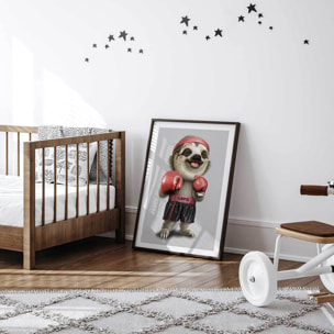 Affiche enfant le paresseux boxeur  Affiche sous cadre noir