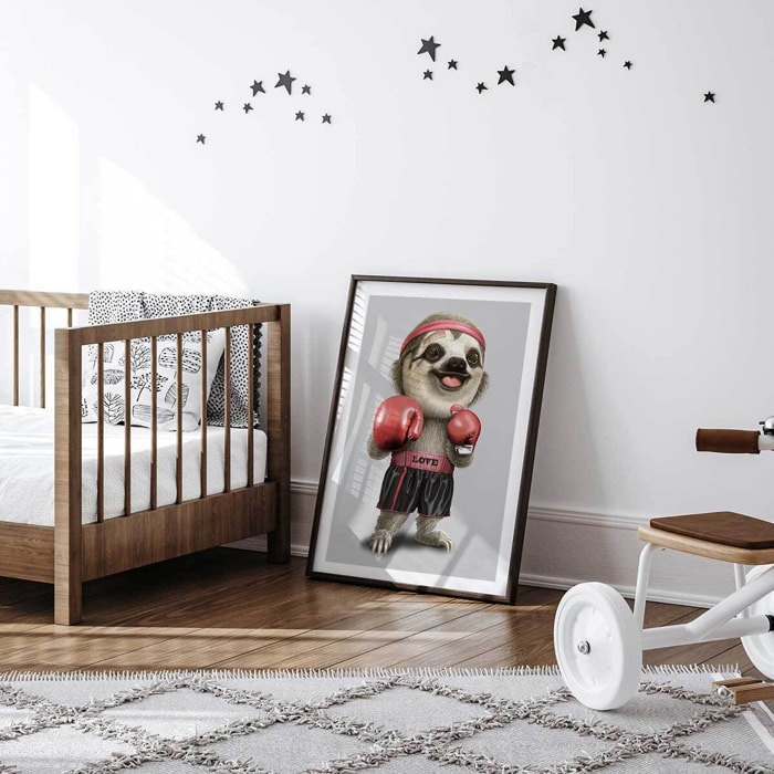 Affiche enfant le paresseux boxeur  Affiche sous cadre noir
