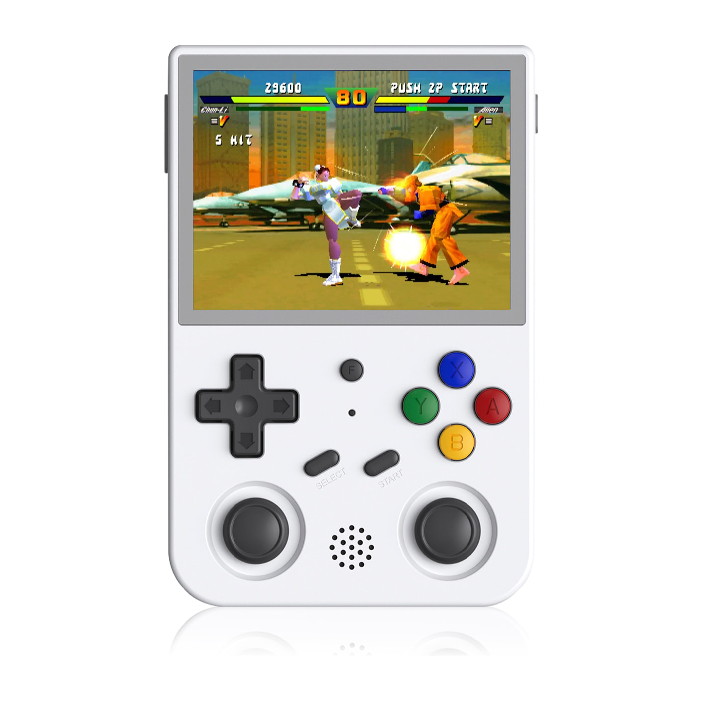 DAM Consola emulador multiplataforma RG353V. Pantalla táctil 3,5" IPS; Android 11 + Linux, Quad-Core 1,8GHz, WiFi, 128GB. +23.000 juegos. 12,6x2,1x8,3 Cm. Color: Blanco