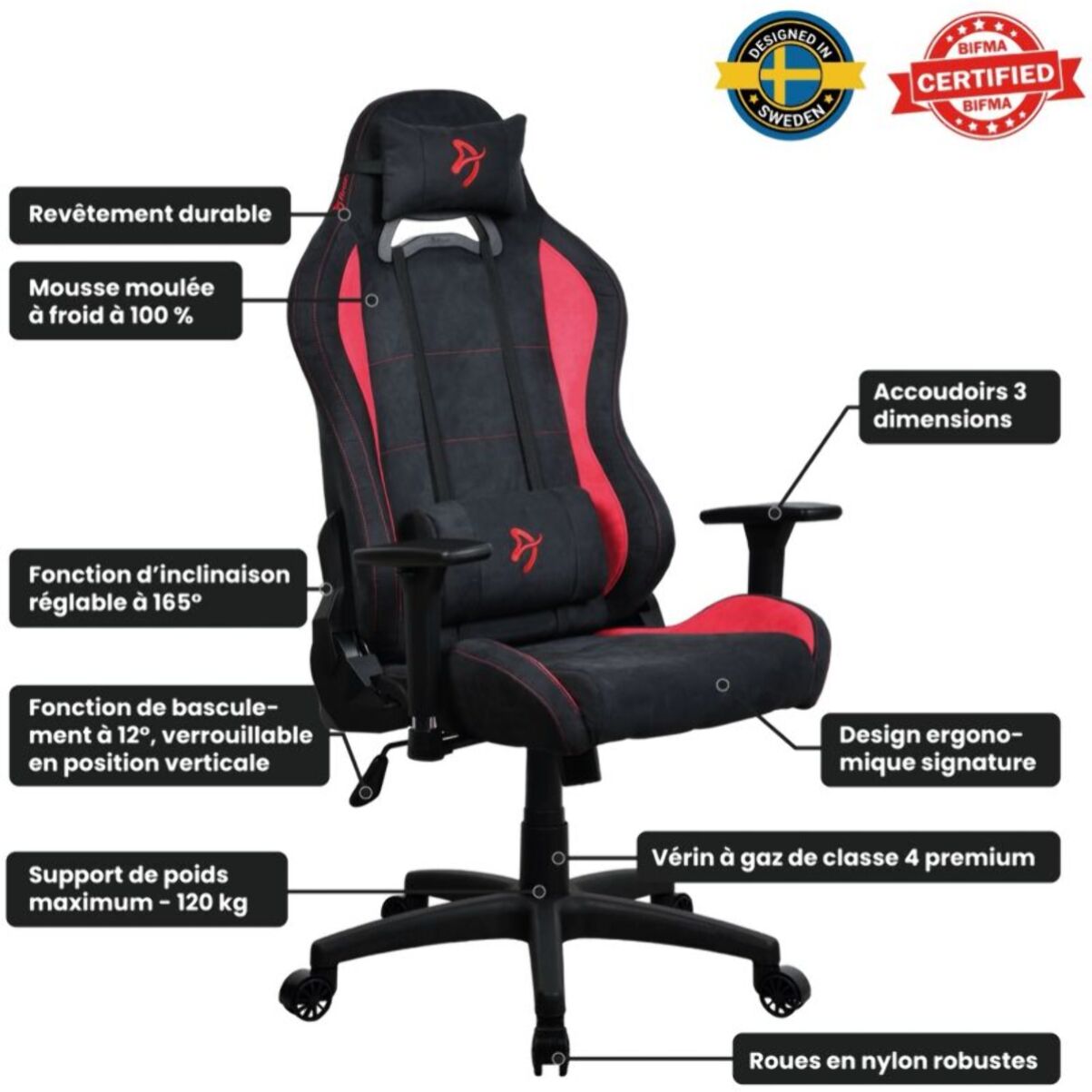 Chaise gaming AROZZI Torretta SuperSoft Rouge