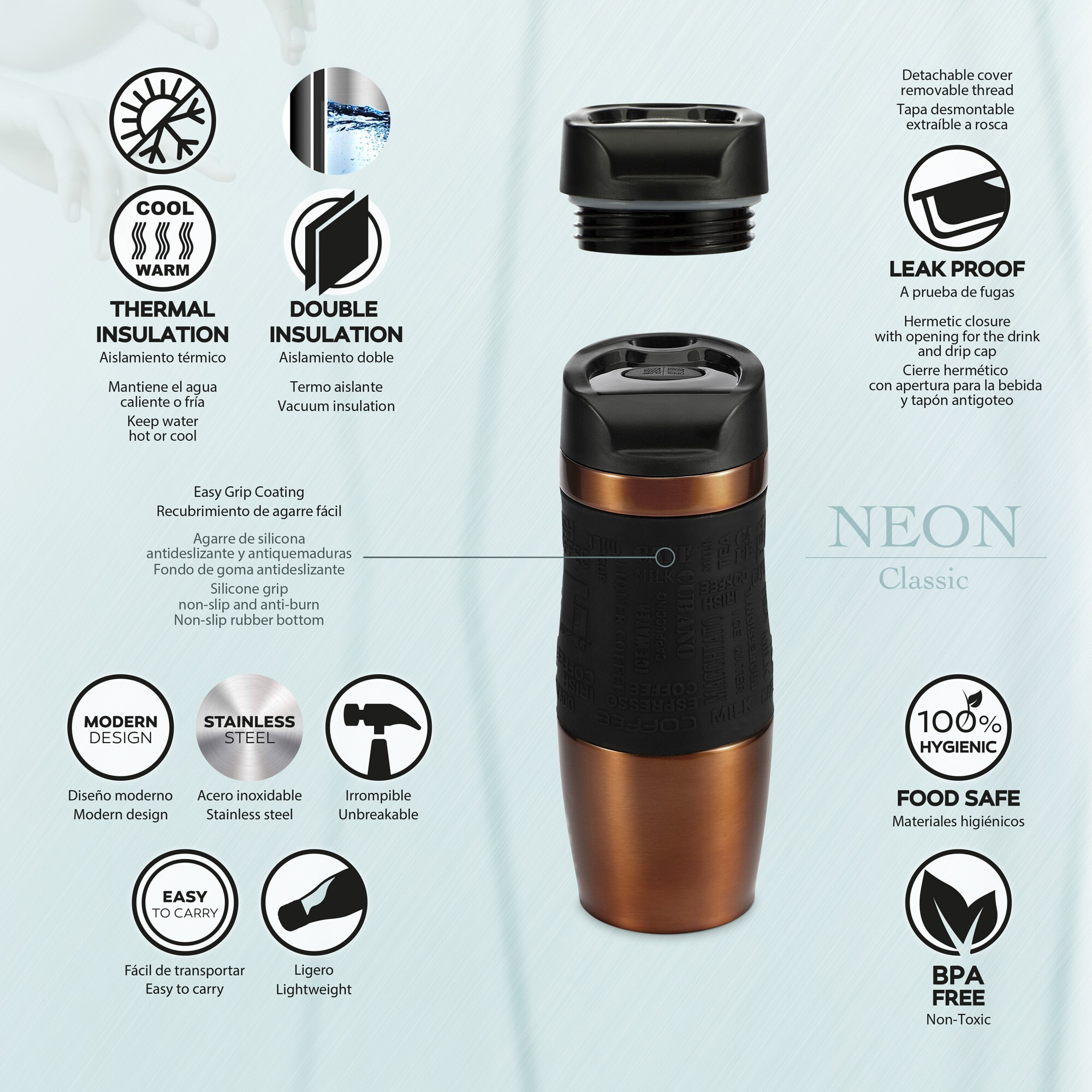 Termo mug 400ml brown Neon classic- Bergner