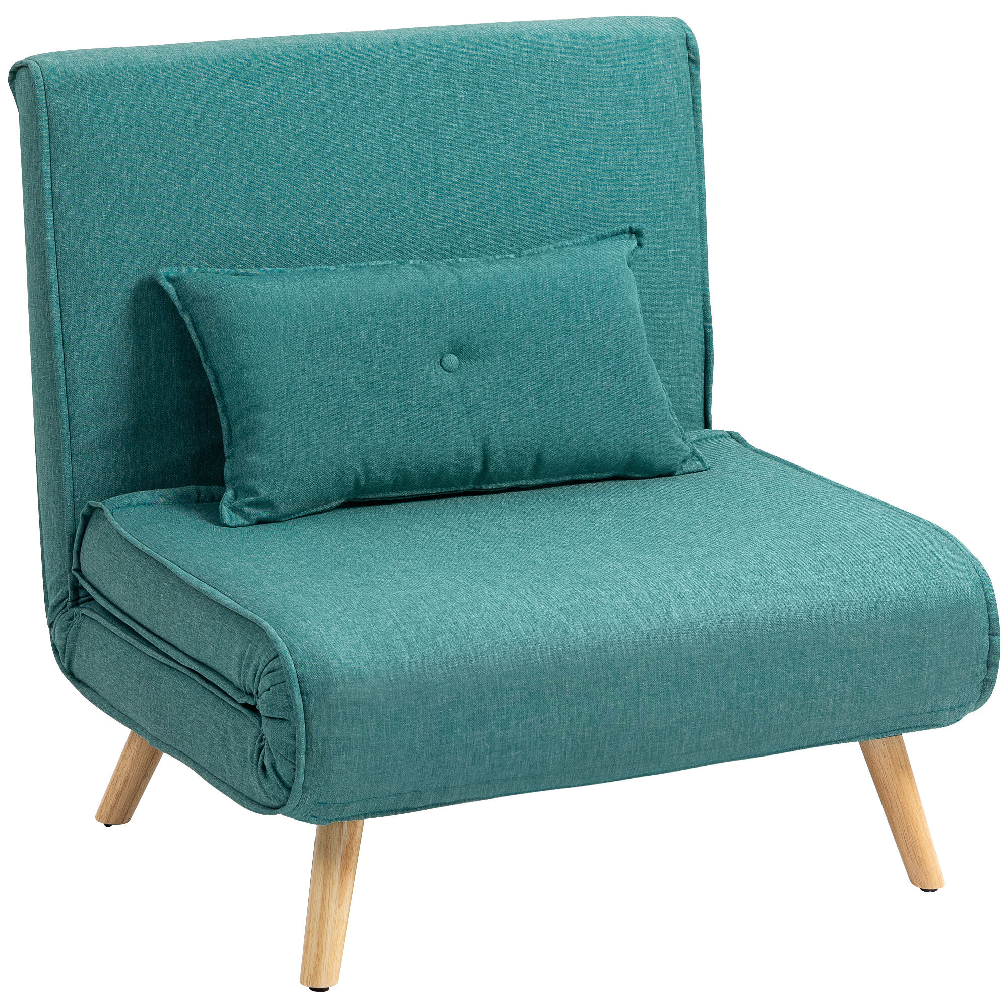 Fauteuil convertible style nordique - fauteuil lit chaise longue 3 en 1 - dossier inclinable - bois tissu turquoise